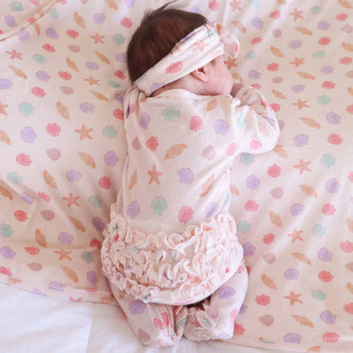 Saltwater Shells Waffle Bamboo Zipper Ruffle Footie
