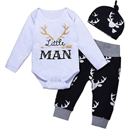 Newborn Baby Boy Clothes Little Lion Print Romper+Pants+Hat Newborn Boy Outfits Set(0-12 Months)