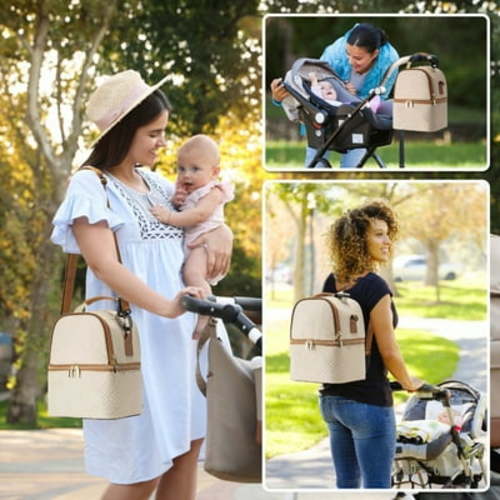 Breastmilk Cooler Bag With Ice Pack Fits 6 Baby Bottles Up To 9 Ounce, Breast Milk Pump Cooler Bag With Shoulder Strap For Nursing Mom Daycare, Work, Travel- Cream