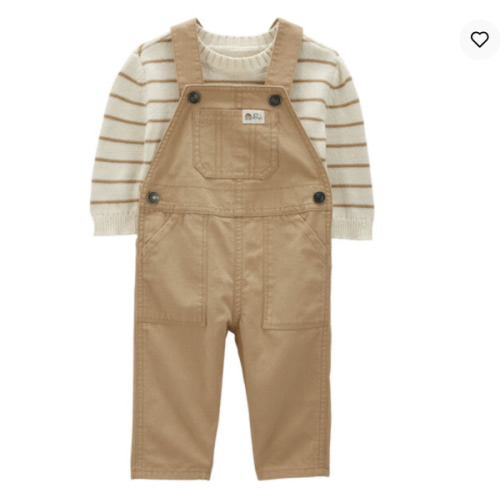 Baby 2-Piece Striped Thermal Sweater & Canvas Coverall Set
