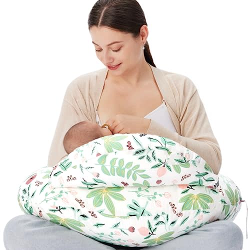 Momcozy Original Nursing Pillow and Positioner - Plus Size Feeding Pillow | Breastfeeding, Bottle Feeding, Baby Support | with Adjustable Waist Strap and Removable Cotton Cover, Green Forest