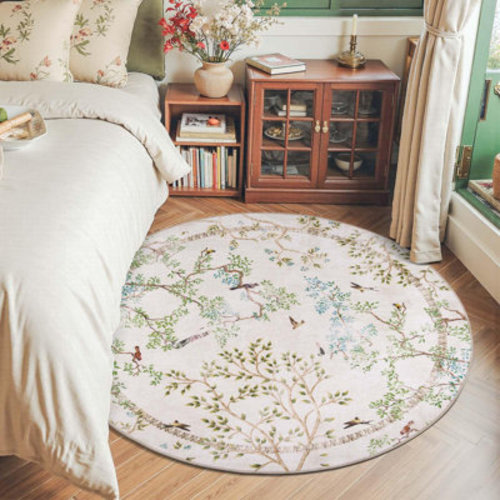 Bungalow Rose Floral Rug Botanical Birds Print Nature Plants Washable Non-slip & Reviews | Wayfair