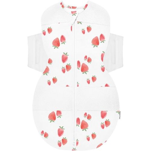 Happiest Baby SNOO Sleep Sack - 100% Organic Cotton Baby Swaddle Blanket - Doctor Designed Promotes Healthy Hip Development (Ivory Strawberries, Medium)