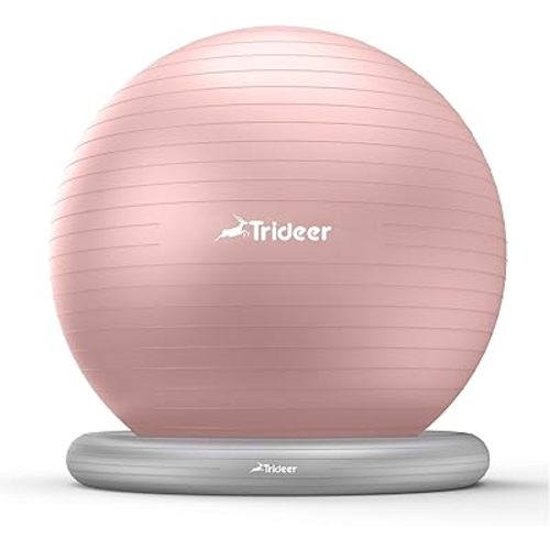 Trideer Exercise Yoga Ball Chair with Base for Home Office Desk, Stability & Fitness Ball Seat to Relieve Back Pain, Home Gym Workout for Abs, Pregnancy Ball with Pump