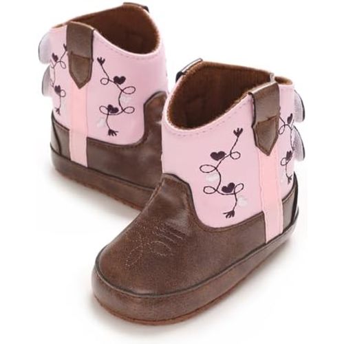 Kuner Baby Cowboy Boots Western Boots Toddler Cowboy Bootie Soft Sole Non-Slip Crib Shoes for Infant Boys Girls0-18 Months