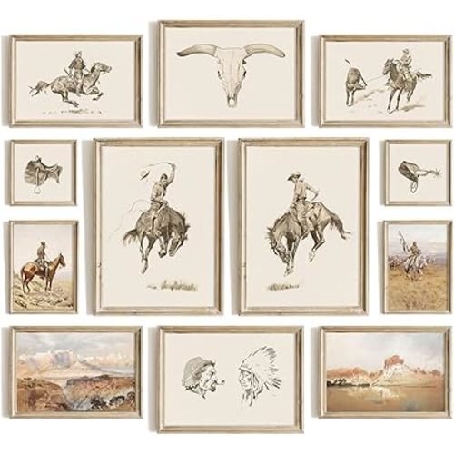 Vintage Western Wall Art Decor - Cowboy Canvas Prints, Rustic Farmhouse Southwestern Artwork Wall Decor, Boho Ranch Desert Artwork Prints, Home Decor for Bedroom Bathroom Living Room (Unframed)