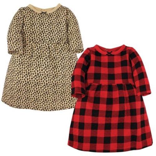 Hudson Baby Toddler Girl Cotton Dresses, Buffalo Plaid Leopard, 2 Toddler