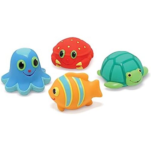 Melissa & Doug Sunny Patch Seaside Sidekicks Squirters with 4 Squeeze-and-Squirt Animals - Water Toys for Kids