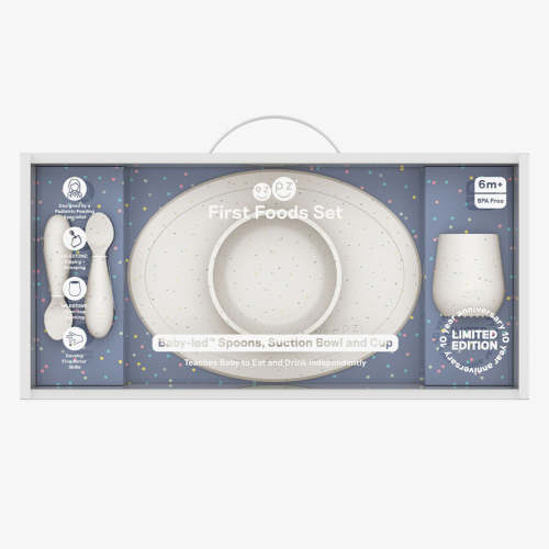 First Foods Set / Silicone Spoon, Cup & Suctioning Bowl for Infants– ezpz