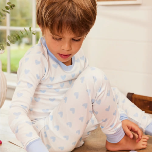 LAKE | Kids | Pima Cotton Pajamas | French Blue Heart Kids Long-Long Set