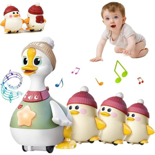 Tummy Time Duck Family Toy, Walking Duck with Baby Ducks, 3 Pack Light up Swinging Crawling Toys for 6-12 Months Toddlers Boy Girl, for 1 Year Old Boy Learning to Walk