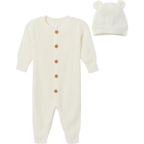 Modern Moments™ by Gerber Baby Neutral 2-Piece Romper & Hat Set, Ivory, 6-9 Months