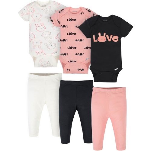Onesies Brand Baby 3 Onesies 3 Pants Outfit Bundle Mix n Match Newborn to 12M, Pink Bunny Print, 0-3 Months (21391616A)