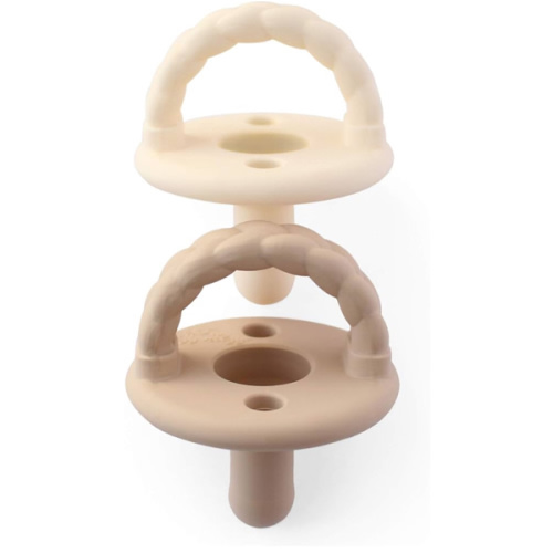 Itzy Ritzy Silicone Pacifiers for Newborn - Sweetie Soother Pacifiers Feature Collapsible Handle & Two Air Holes for Added Safety; For Ages Newborn and Up, Set of 2 in Buttercream & Toast