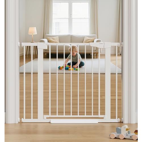 Cumbor 29.7-40.6" Baby Gate for Stairs, Mom's Choice Awards Winner-Dog Gate for Doorways, Pressure Mounted Self Closing Pet Gates for Dogs Indoor, Durable Safety Child Gate with Easy Walk Thru Door