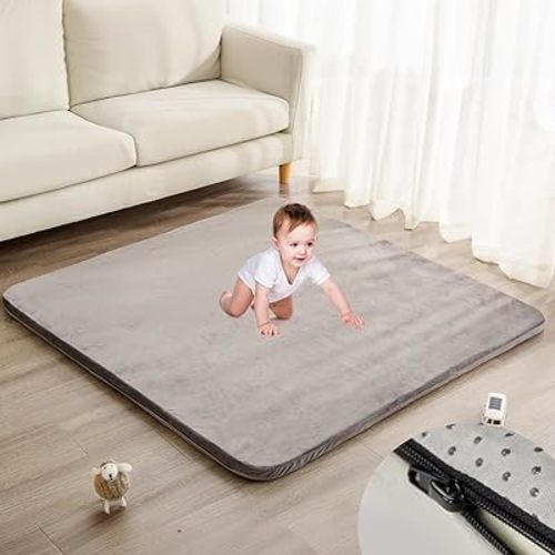 Extra Thick Memory Foam Baby Play Mat for Floor, 71" x 59" Play Mat for Playpen, Tummy Time Playmat with Removable Washable Cover for Toddlers, Infants, Kids(Grey)