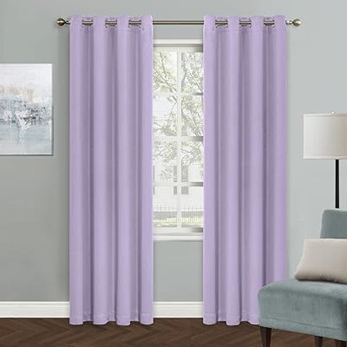 MYSKY HOME Lilac Blackout Curtains 80 Inch Long for Living Room Bedroom - Light Purple Grommet Window Curtain, Privacy Protect, Room Darkening Single Panel, 52 x 80 Inch