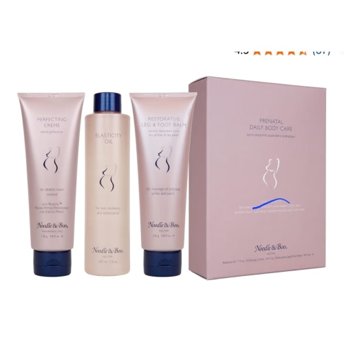Noodle & Boo Prenatal Essential Daily Body Care Kit - Perfecting Crème, Elasticity Oil, Restorative Leg & Foot Balm, Trimester 1-3, 16.6 fl. oz.