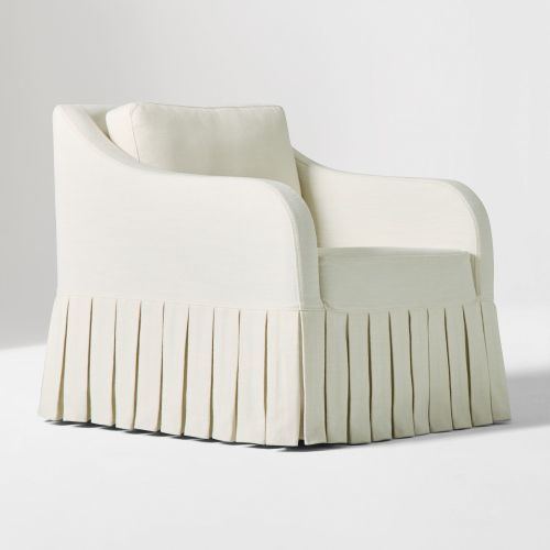 Kids Robin Pleated Skirt Glider, Peformance Yarn Dyed Linen Weave, Alabaster