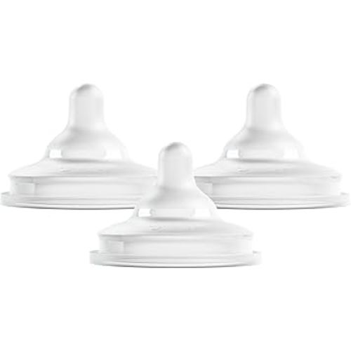 Boon Nursh Curve Silicone Baby Bottle Nipples - Platinum Food-Safe Silicone Bottle Nipples - Preemie Nipples for Baby Bottles - Baby Bottle-Feeding Supplies - 3 Count