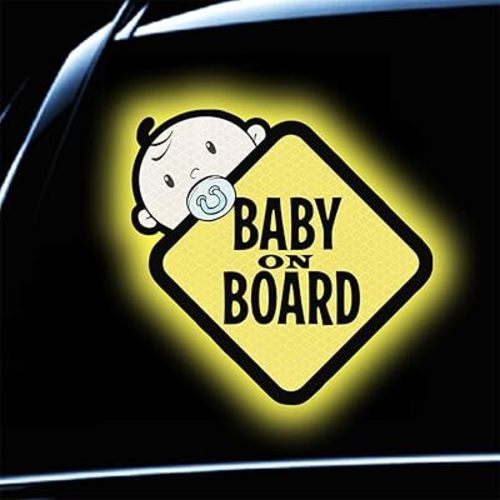 Baby On Board Sticker for Cars- 2Pack Baby in Car High Intensity Reflective Waterproof Vinyl Safety Car Signs for Rear, Side Windows, Bumpers