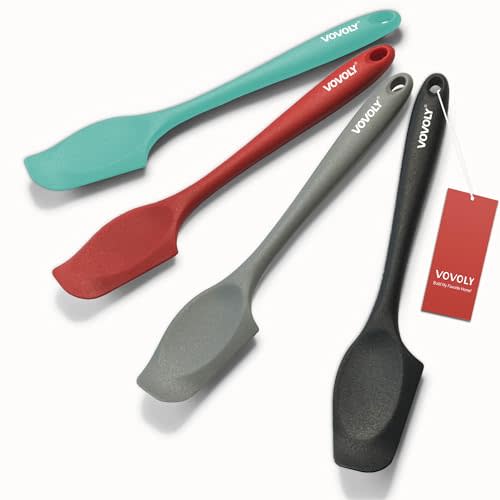 Silicone Mini Spatulas, Curved Small Spatula with Shallow Bowl for Kitchen, Seamless Jar Scraper for Cooking Baking, Wet Pet Food Spatula, 8.2 IN, 4 Pack