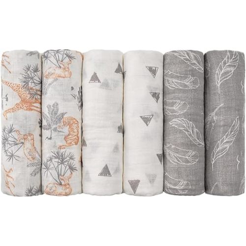 GLLQUEN BABY Receiving Blanket Boy Cotton Muslin Swaddle Blankets Girl Newborn Squares Breathable & Soft Thin Baby Blankets Cloths Double Absorbent Infant Swaddling Wrap - 6 Pack(Jungle)