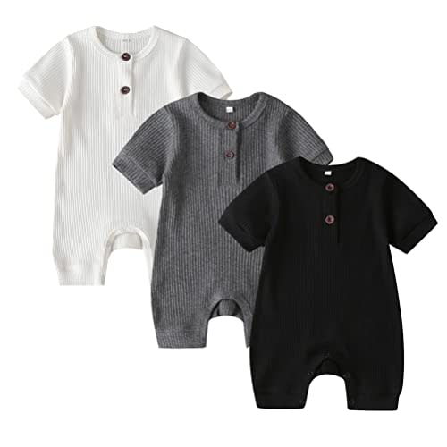 Bafeicao Baby Boy Girl 2/3 Pack Solid Romper Ribbed Short/Long Sleeve Bodysuit Jumpsuit Infant Knitted Outfits Clothes