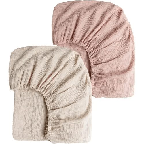 Konssy 2 PCS Muslin Fitted Crib Sheets 100% Cotton Baby Crib Sheets for Standard Crib Mattress (28 X 52 Inches), Soft and Breathable for Boys, Girls(Pink, Summer Wheat)