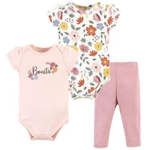 Hudson Baby Infant Girl Cotton Bodysuit And Pant Set, Bonita Short Sleeve, 0-3 Months