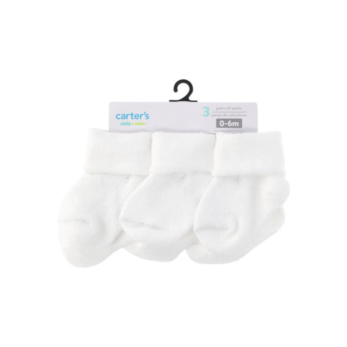 Carter's Child of Mine Infant Unisex Chenille White Folded Cuff Socks, 3 Pack, Size Newborn-6 Months