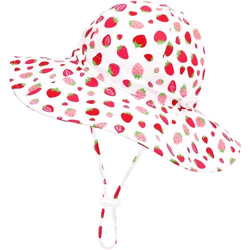 Baby Sun Hat Infant Sun Hat Baby Girl Sun Hat UPF50+ Toddler Sun Hat Baby Beach Hat Wide Brim Baby Hats Baby Summer Hat - 0-6 Months - Strawberry