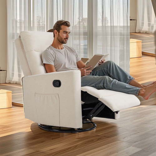 Recliner Message Chair with Footrest, Swivel Rocking Glider, High Back Upholstered Deep Seat for Living Room, Beige