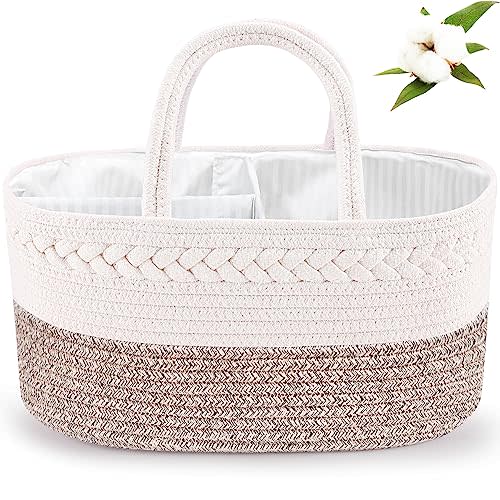 ABenkle Baby Diaper Caddy, Nursery Storage Bin and Car Organizer for Diapers Wipes, Cotton Rope Basket Changing Table Caddy