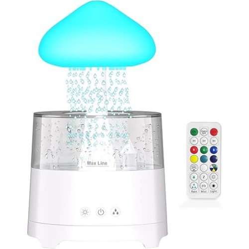Diffuserlove Rain Diffuser Cloud Humidifier Water Drip Diffuser Humidifier 450ML with Remote Mushroom Lamp Humidifier Rain Sounds Humidifier