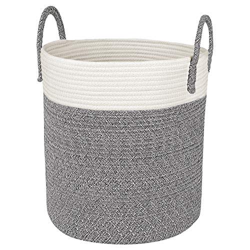 Medium Cotton Rope Basket – 13"x15" Decorative Woven Basket for Laundry, Baby, Blanket, Towels, Home Storage Container (Grey)
