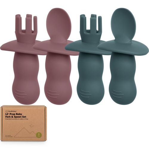 4-pack Prep Baby Spoons & Forks Set, Self Feeding Baby Utensils 6-18 Months, Silicone Blw Baby Feeding Set, Bpa-free (roseate)