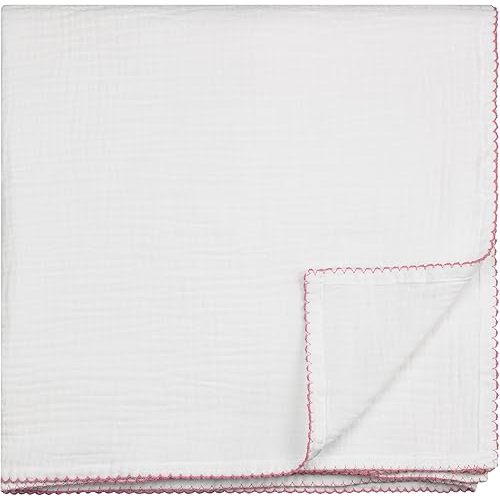 Baby Muslin Swaddle Blanket Muslin Swaddle Blankets Baby Boy Muslin Blanket Baby Girl Swaddle Blankets Baby Girl & Boy Floral Baby swaddle Blanket Neutral Muslin Baby Blanket (WHITE/ROSE TRIM)