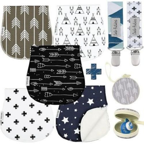 Dodo Babies 5-pack Baby Burp Cloths - Soft, Absorbent Cotton Burp Cloths - Includes Pacifier Case And 2 Pacifier Clips