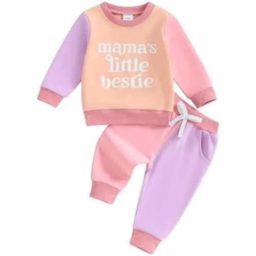 Toddler Baby Girl Clothes Contrast Color Fall Winter Outfit Long Sleeve Sweatshirts and Pants 6 12 18 24M 2 3 4T Set