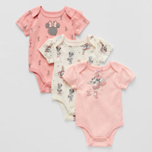 Disney Baby Girls Minnie Mouse Crew Neck Short Sleeve 3-pc. Bodysuit