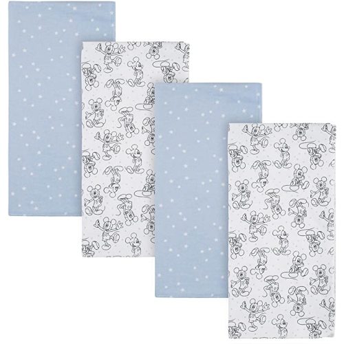 Disney Baby Mickey Mouse 4-Pack Flannel Receiving Blankets, Blue, 30" x 30"