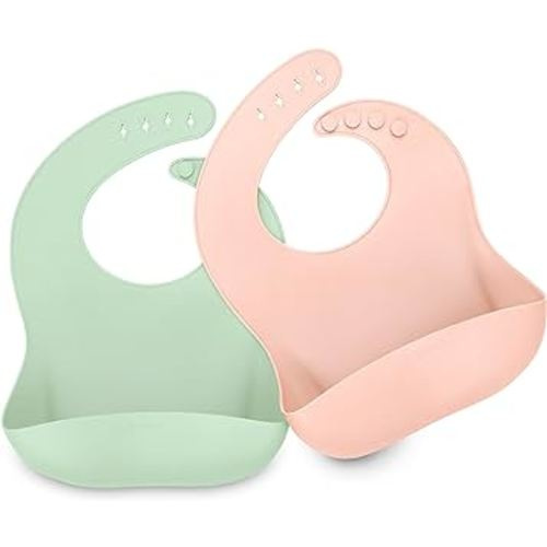 KeaBabies 2-Pack Silicone Bibs For Babies, Silicone Baby Bibs for Eating, Food-Grade Pure Silicone Bib, Toddler Bibs, Waterproof Bibs, Feeding Bibs, Silicon Bibs for Toddlers, Boys, Girls (Mellow)