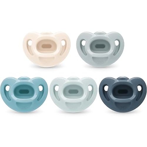 NUK 100% Silicone Comfy Orthodontic Pacifiers, 0-6 Months, Blue Fashion, Timeless Collection, 5 Count