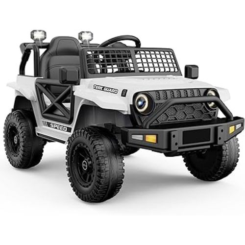 Ride On Truck,12V7AH Electric Jeep Car for Toddlers 1-3, Power Wheels with Parent Remote Control,Spring Suspension,Safety Belt,LED Headlights,Music Player&Horn,Low Battery Voice Prompt,White