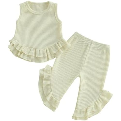 Toddler Summer Clothes Set Baby Girls Flared Pants Ruffled Waffle Knit Tank Tops 2PCS Little Girls Outfit