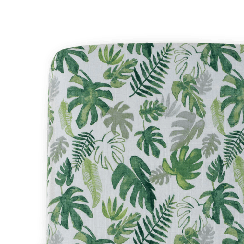 Cotton Muslin Crib Sheet - Tropical Leaf