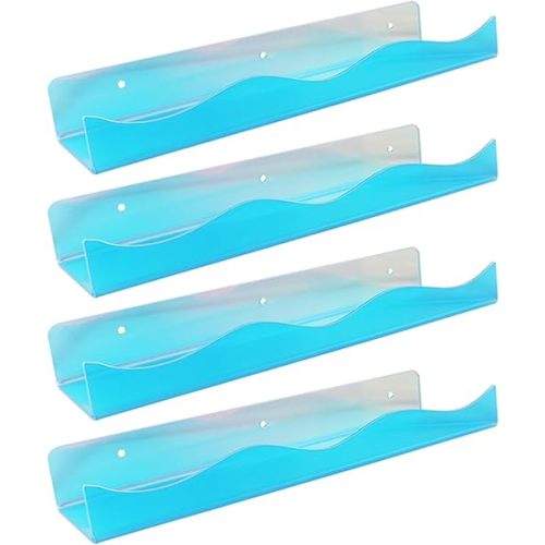 4 Pack 15 Inch Iridescent Acrylic Floating Shelves Wall Mounted Kids Bookshelf Toy Storage Wall Shelf Nail Polish Holder Perfume Display Wall Shelves for Bedroom,Living Room,Bathroom (Wavy Lines)