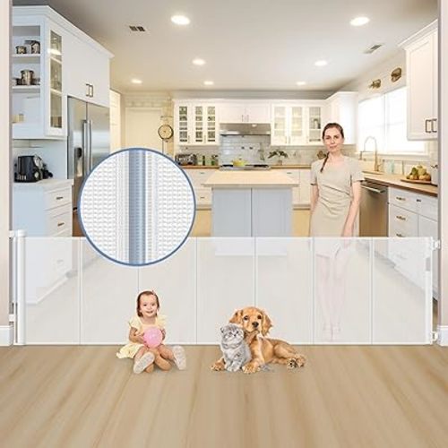 Reinforced 120 Inch Extra Wide Retractable Baby Gates Extra Wide Baby Gates for Large Openings Baby Gates Extra Wide Retractable Dog Gate for The House Extra Wide Dog Gate Extra Long Baby Gate for Dog