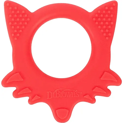 Dr. Brown's Flexees Friends Orange Fox, Soft 100% Silicone Baby Teether, BPA Free, 3m+